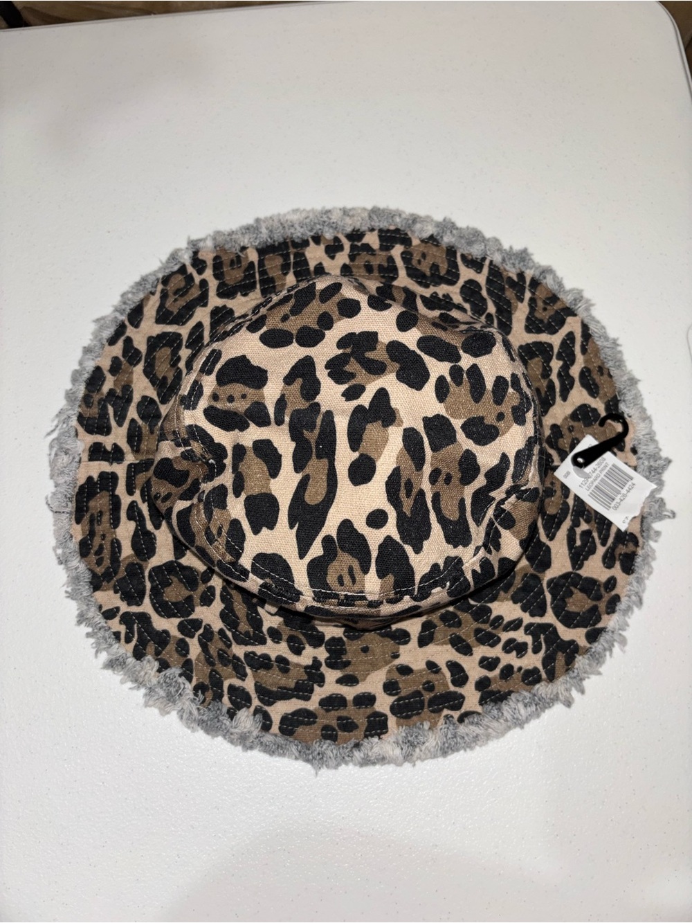 Leopard Print Frayed Edge Bucket Hat - Tan/Black 100% cotton - Picture 2 of 3